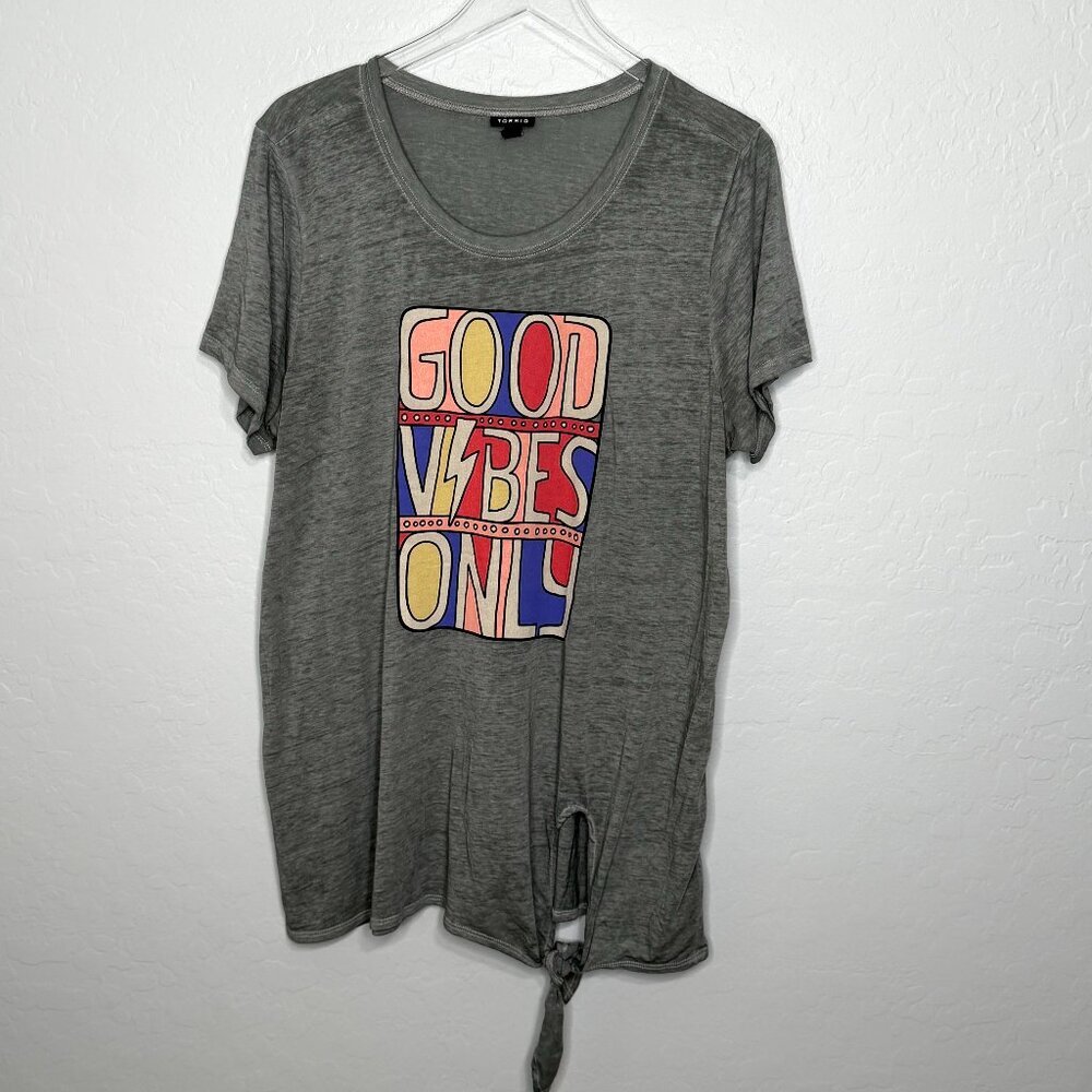 Torrid "Good Vibes Only" Gray Waist Tie Shirt 2 2X 18/20